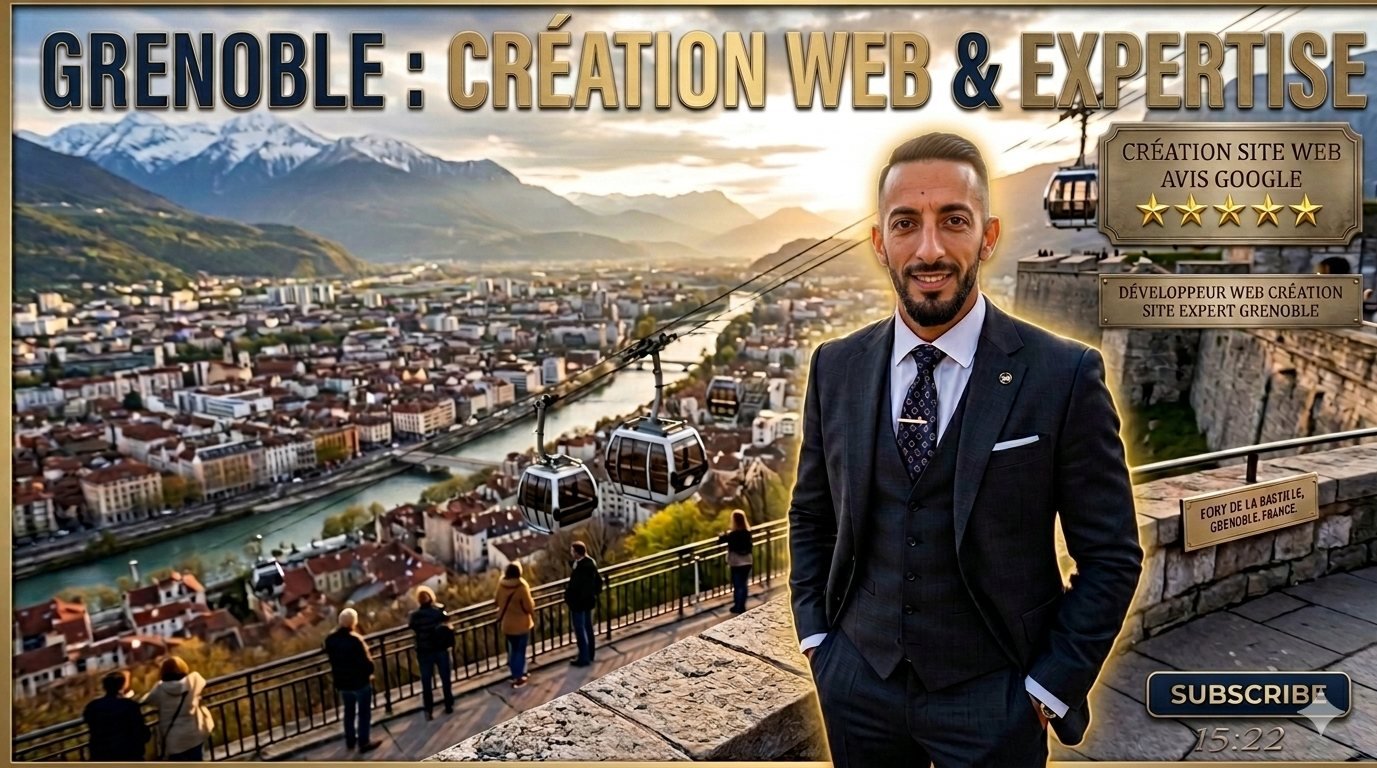 Tahar Djamel, développeur web à Grenoble, travaillant sur un site internet avec vue sur les montagnes iséroises